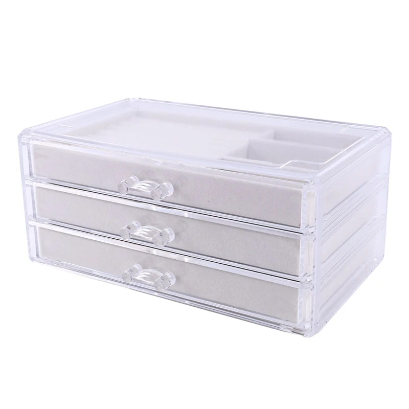 

Three-Tier Jewelry Storage Display Box Ring Earrings Necklace Box Pendant Watch Display Box beige