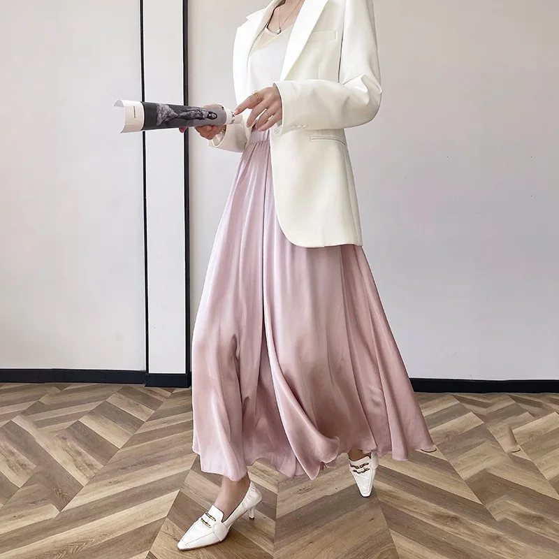 

Silk Trouser Skirt Female Mulberry Silk Solid-colored Trousers Casually Loose-fitting Satin Outside Wearing Wide-legged Pants