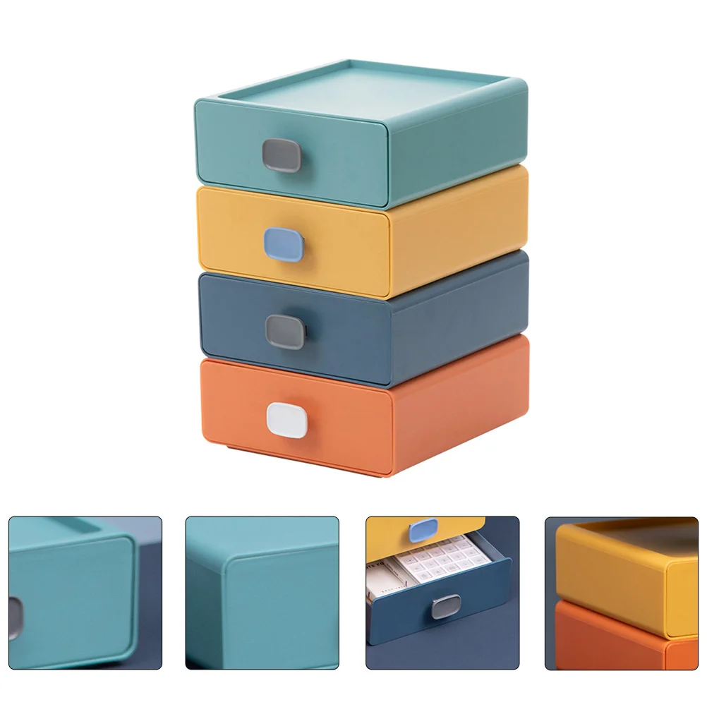

4Pcs Stackable Drawer Type Boxes Household Storage Container Desktop Cases