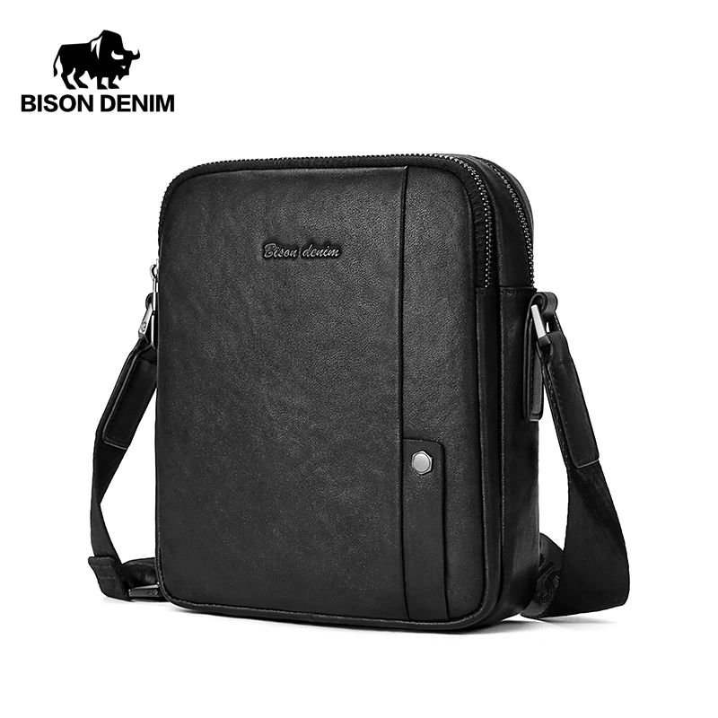 Сумка мессенджер BISON DENIM N20056 Мужская из натуральной кожи Черная| |