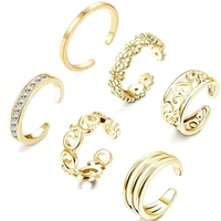 6pcsset gold color adjustable toe ring simple open ring set women knuckle stackable open band hawaiian beach foot jewelry