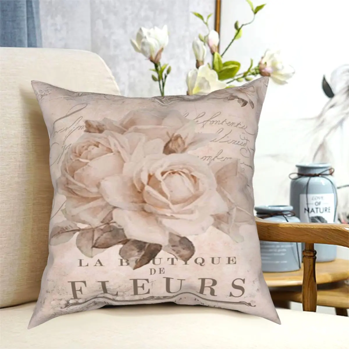 

French Vintage Roses Pillowcase Creative Zip Decorative Throw Pillow Case Sofa Cushion Cover