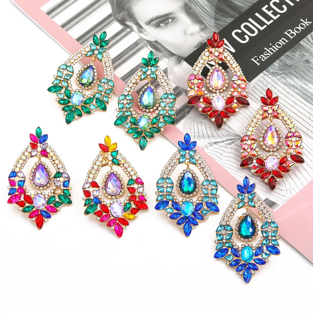 

Vintage Crystal Colorful Zircon Geometric Drop Earrings Statement Hanging Earrings for Women Jewelry Accessories Wholesale 2022