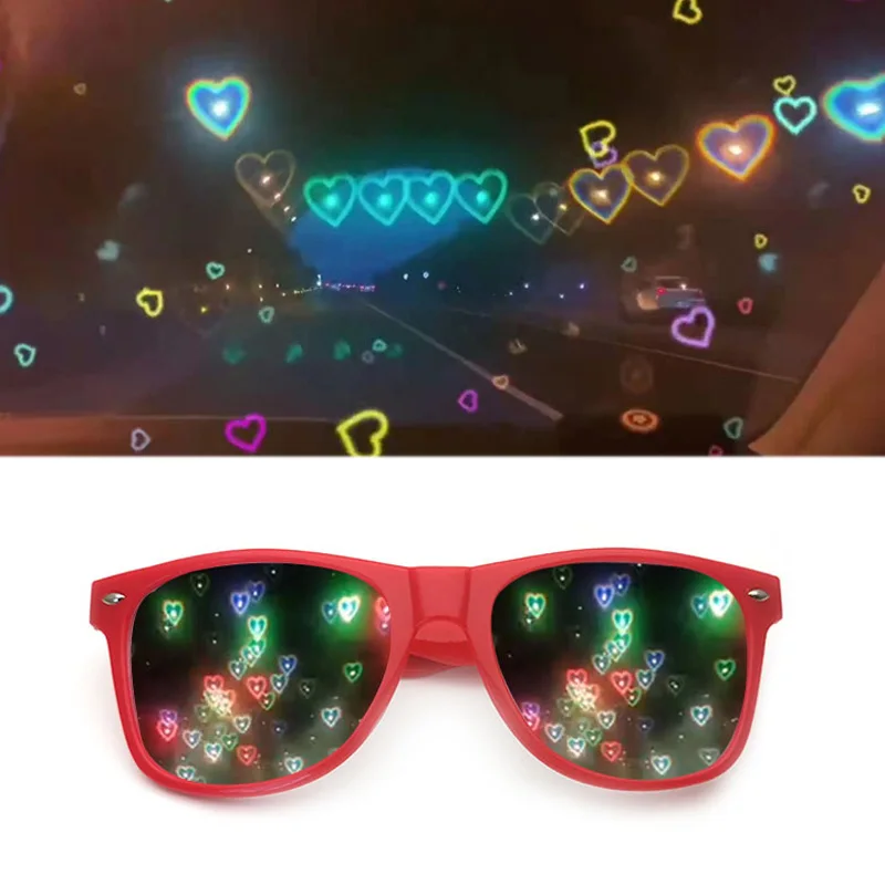 

2021 Rectangle Shaped Effect Glasses Watch The Lights Change Love Image Heart Diffraction Glasses At Night Sunglasses For Women