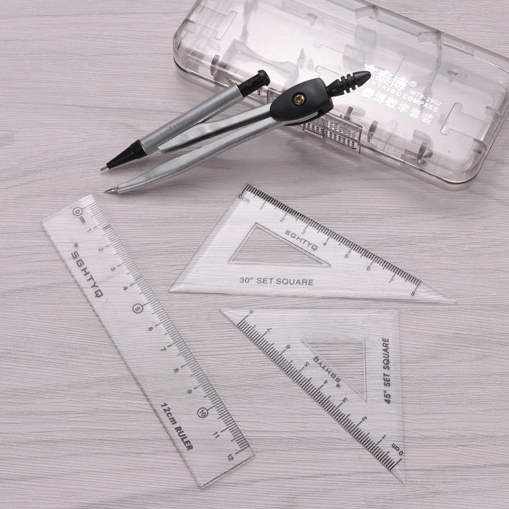 

Compasses Set Geometry Drawing Tool with Protractor Divider Ruler Pencil Lead Eraser