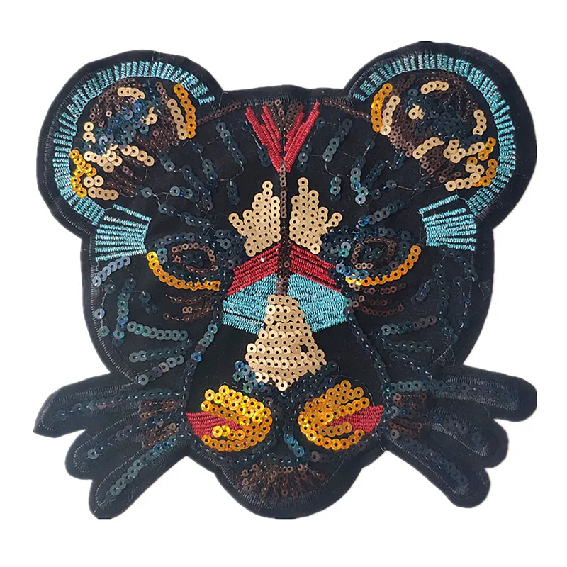 

Patches Sequins Leopard head Deal With It Clothing Pattern Decoration Animal Style DIY Large Badge Sewing Biker Patch