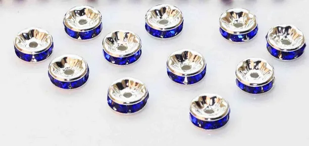 

100pcs 8MM BLUE Spacer Metal Silver Plated Rondelle Rhinestone Loose Beads fit ANY shambala bracelets crystal y3s