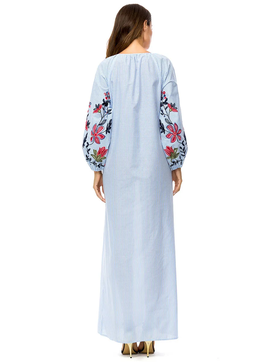 Мусульманское платье в полоску Женская Осенняя новая Корейская версия длинная