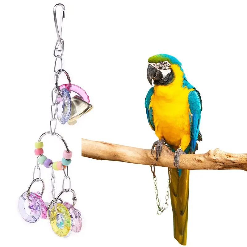 

K3NA Pet Parrot Cage Toys Hanging Bird Chew Toys Mirror with Bell for Parakeet