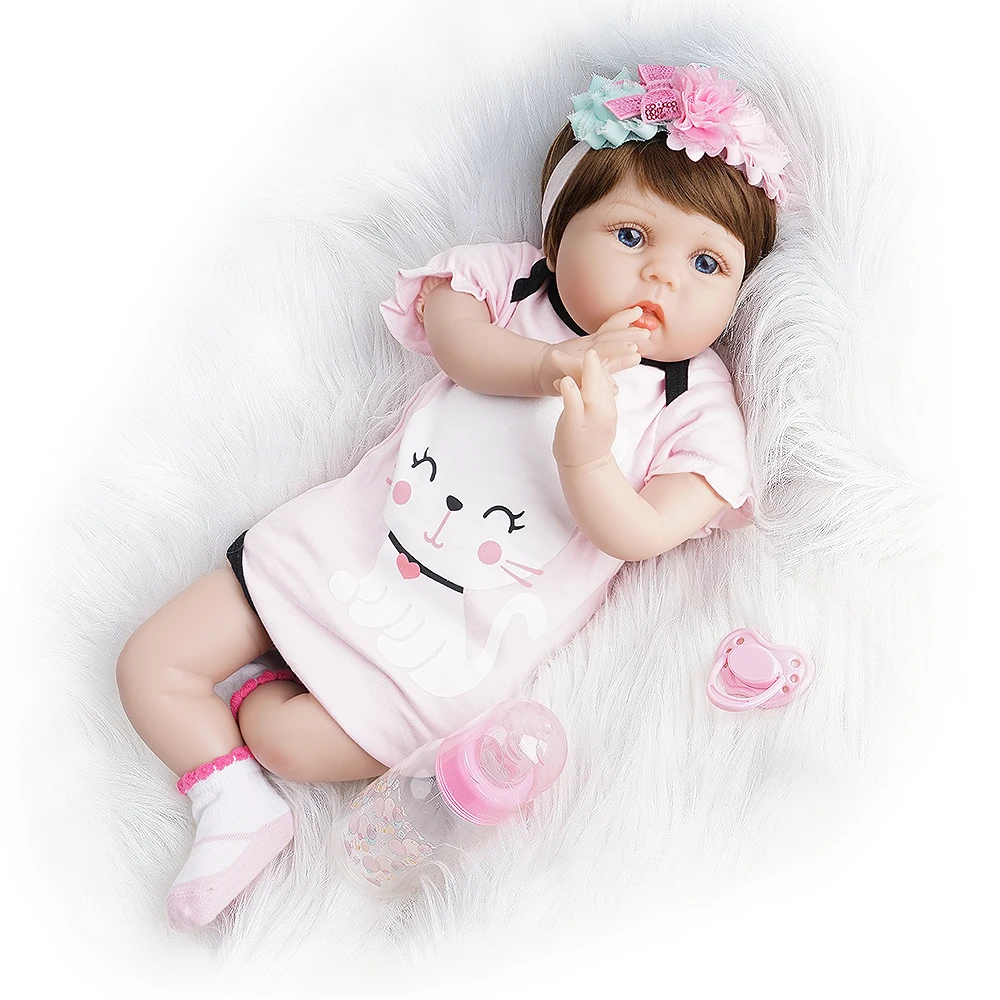 55 см Reborn Baby Doll девочка с игрушкой медведь и одеяло силикон винил новорожденный