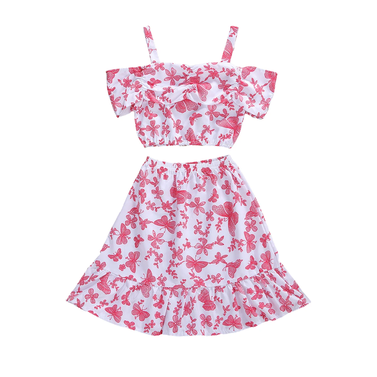 Детский укороченный топ с короткими рукавами и открытыми плечами цветочным