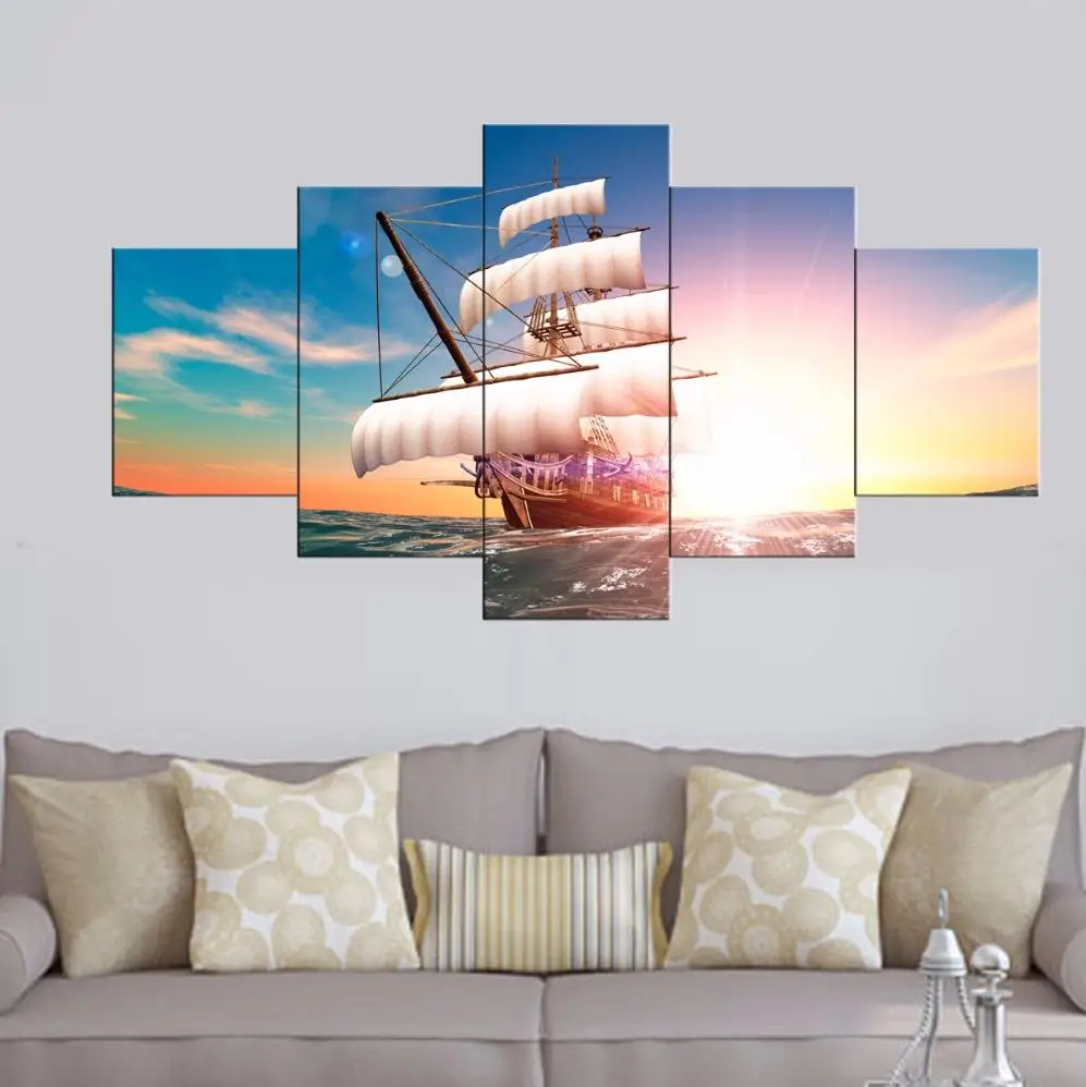 

Unframed Sunset Boat On The Sea Landscape Canvas Print Wall Art Oil Painting For Home Decor