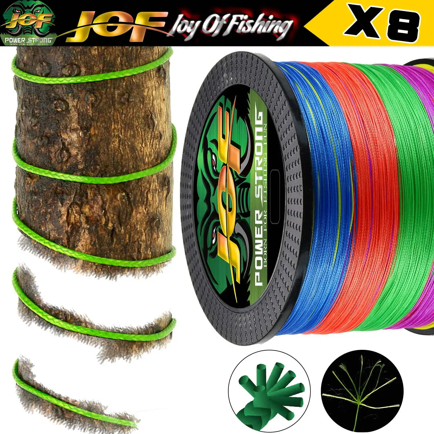 JOF Braided Fishing Line Super Strong Fly Wire 100% PE Multifilament  8 Strand 300M 500M 18LB-90LB Carp Woven Thread