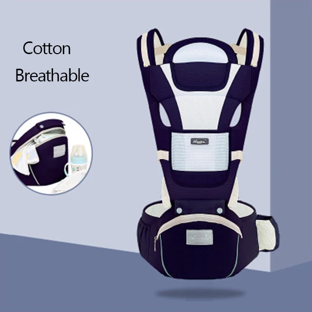 breathable - Navy Эргономичный рюкзак-кенгуру для переноски ребенка, сумка-кенгуру для переноски на талии для новорожденных, сумка-кенгуру для путешествий 0-36 м - Цвет: breathable - Navy