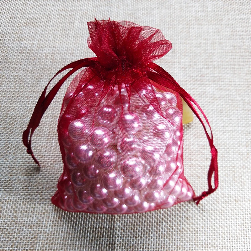 Wine red 50 шт./лот, 5x7x9, 9x12, 10x15 см, сумки из органзы для упаковки ювелирных изделий, сумки для украшения свадебной вечеринки, сумки для подарков, 24 цвета - Цвет: Wine red