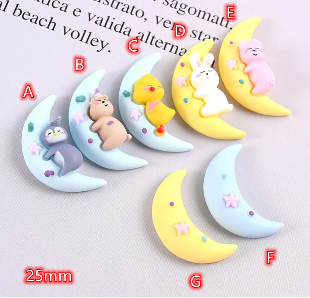 

Resin Cartoon Sleeping Baby Moon Flatback Cabochon 10pc Animal DIY Hairpin Brooch Decoration for Scrapbooking Crafts Accessories