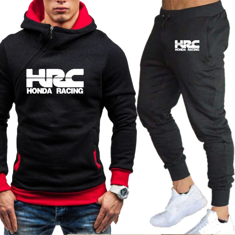 

spring autumn Fashion Men's Hoodie HRC race motorcycle Car Logo Warm Fleece Men's sweatshirt + sweatpants Two-piece Suit
