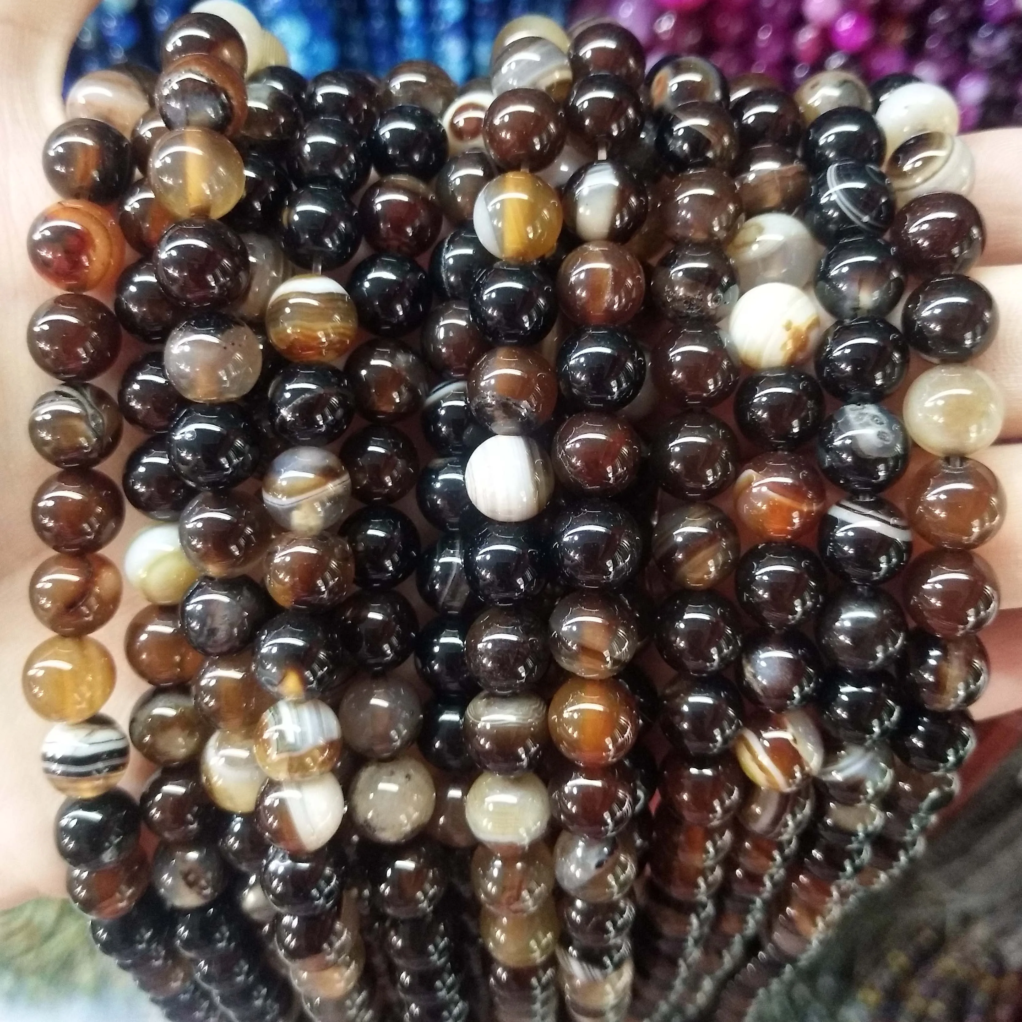 Coffee Striped agate Натуральный камень агат Стекло круглый незакрепленный камень бусины для самостоятельного изготовления ювелирных изделий браслет материал ожерелья 4681012 мм - Цвет: Coffee Striped agate