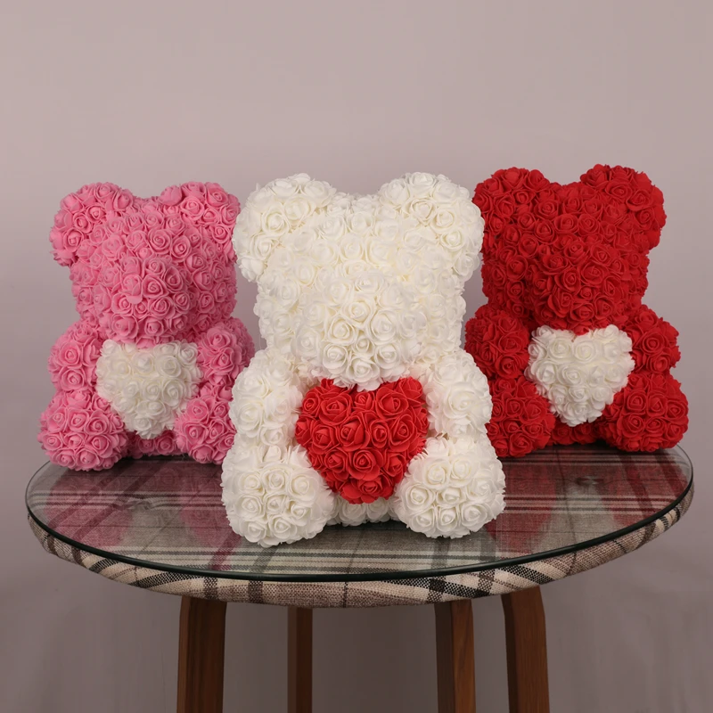 

1pcs 40cm Artificial PE Foam Roses Flower Heart Bear For Wedding Decoration Valentine Handwork Teddy Bear