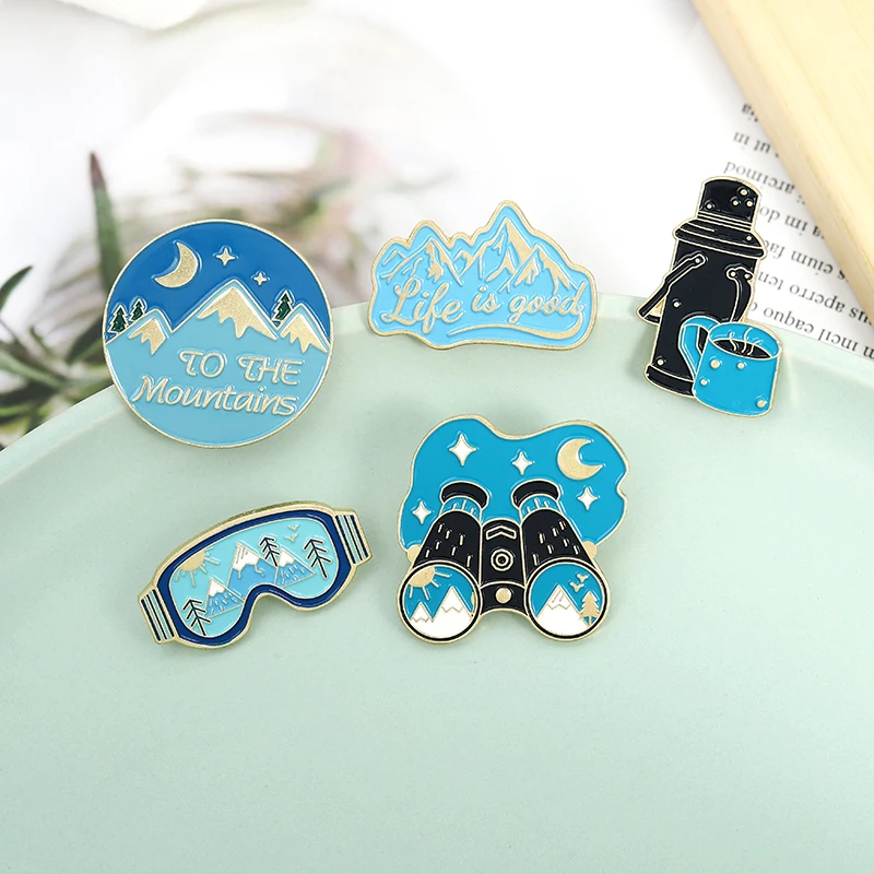 

Travel Life Enamel Pin Outdoors Adventure Night Brooches Bag Lapel Pin Badges Mountaineering Telescope Jewelry Gift Friends
