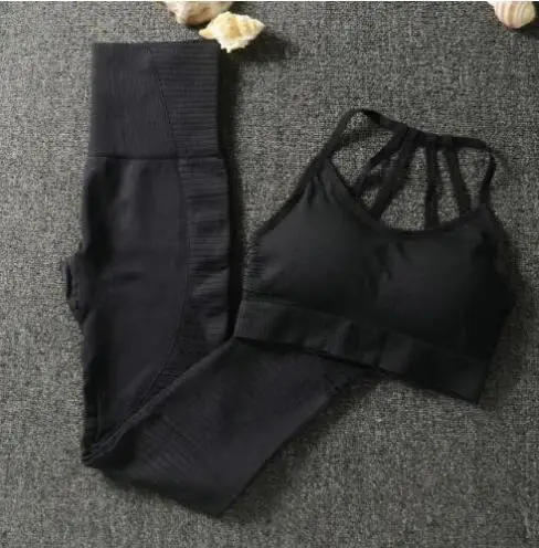 CB996 black set Комплект из 2 предметов для спортзала, тренировочная одежда для женщин, спортивный комплект с бюстгальтером и леггинсами, спортивная одежда для женщин, одежда для спортзала, спортивный комплект для йоги - Цвет: CB996 black set