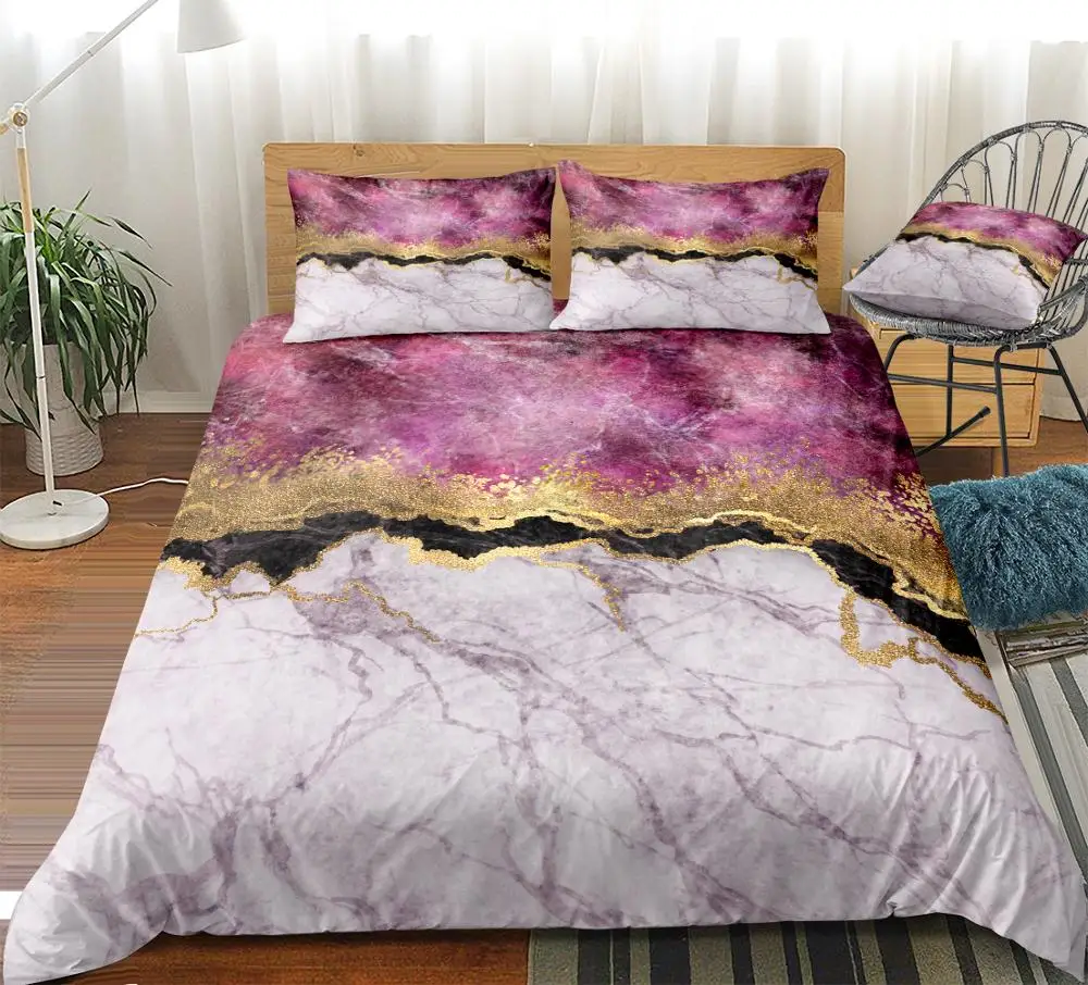 

Комплект постельного белья с мраморным рисунком, современный комплект с пододеяльником, льняное белье с абстрактным рисунком под мрамор, фиолетовый домашний текстиль, мраморный комплект для кровати