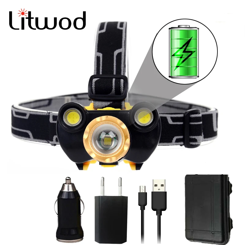 

Litwod Z20 7304 Led built-in battery head lamp headlamp headlight torch XML T6 Head flashlight Micro usb rechargeble port