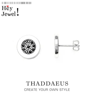 Серьги-гвоздики с Круглым Черным фианитом, ювелирные украшения в европейском стиле для женщин, подарок из серебра 2018 пробы 925 пробы, Супер предложения