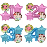 5pcs cocomelon theme aluminum foil balloon baby shower birthday party decoration balloons party supplies air globos kids toys