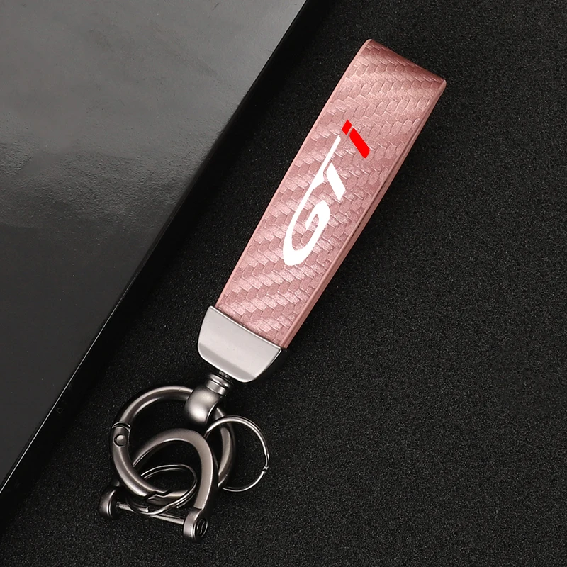 New fashion car carbon fiber leather rope Keychain key ring For Peugeot gt gti gtline 508 5008 3008 208 2008 308 Accessories images - 6