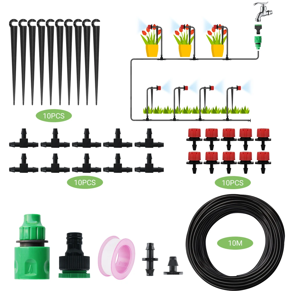 BORUiT 10M DIY Greenhouse Micro-irrigation System With Adjustable Water Volume Garden Watering Kit Is Suitable For Potted Plants