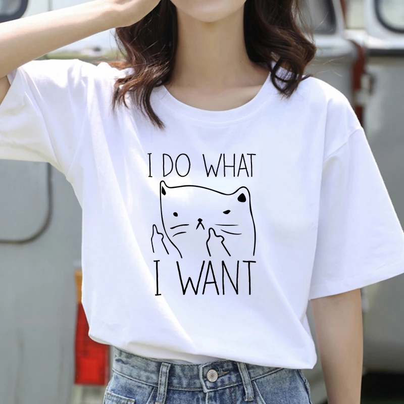 

Women Ullzang Cute Aesthetic Pink T-shirt Kawaii Cat Graphic Harajuku T Shirt 90s Funny Cartoon T Shirt Cats Meow Top Tee