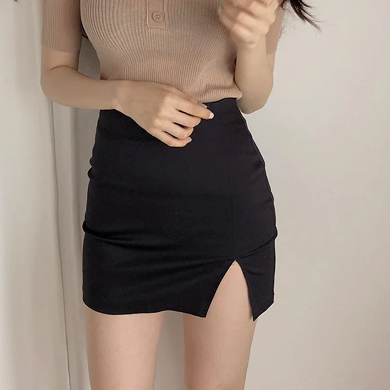 

Hot .Women's Fashion Solid High Waist Sexy Slim Split Skirt 2021