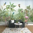Настенные обои на заказ 3D, роспись вручную, тропический лес, растения, листья, цветы и птицы, животные, обои для гостиной, ТВ