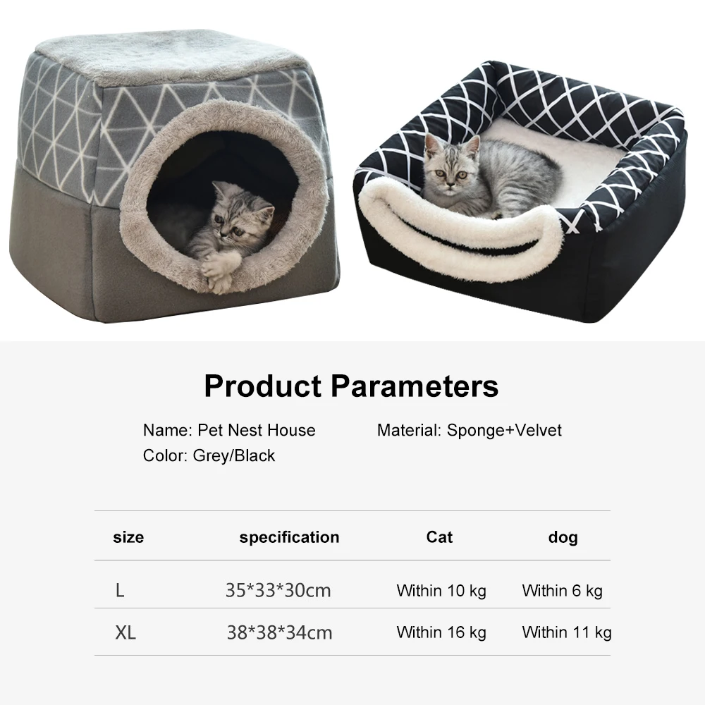 

Pet Bed for Cats Dogs Soft Nest Kennel Bed Sleeping Bag Mat Cave House Pad Tent Pets Winter Warm Cozy Beds 2 Colors 2 Size L XL