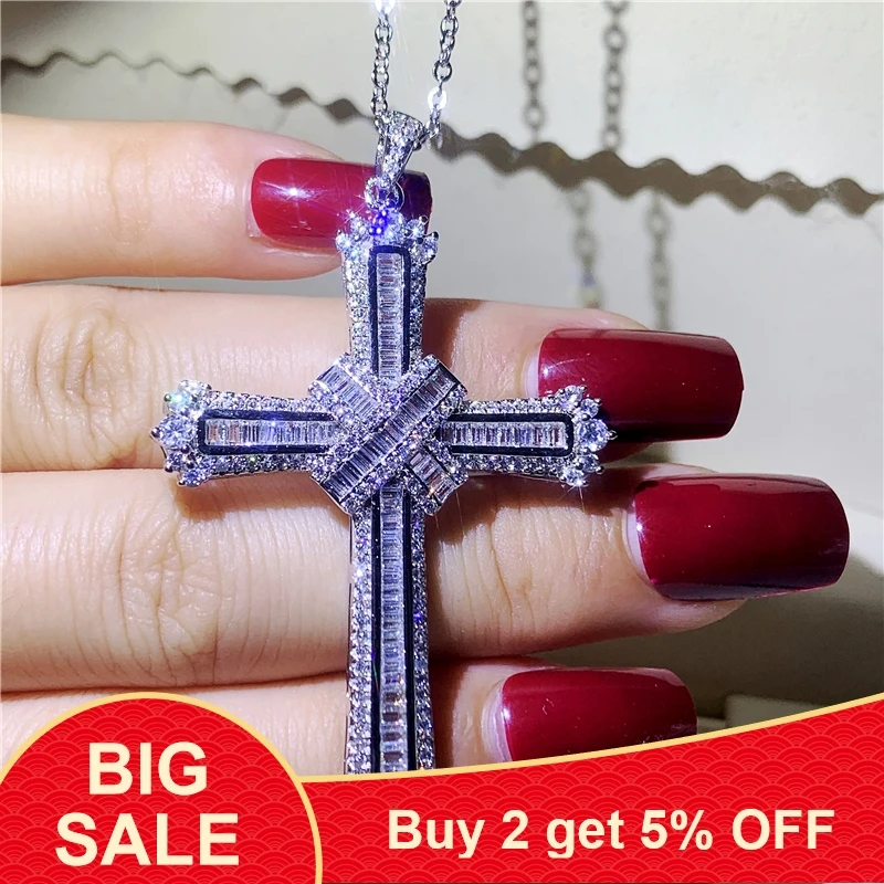 Кулон в виде большого Креста из серебра 925 пробы с фианитами|Подвески| |