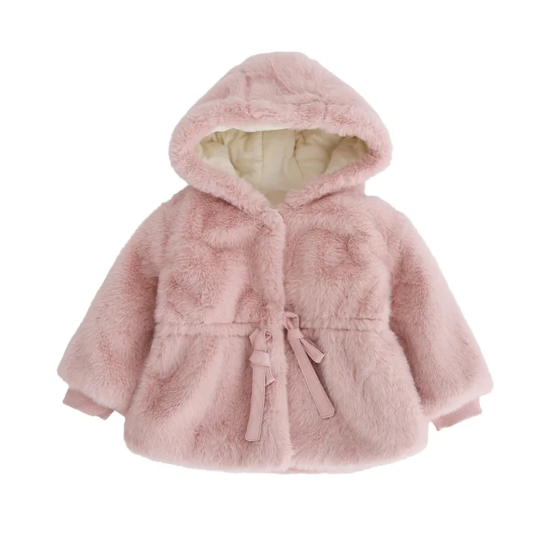

Girl's Hooded Long Sleeve Casual Fashion Thick Fur Warm Keeping and Windbreak Waist Closing Winter Outwear Coats