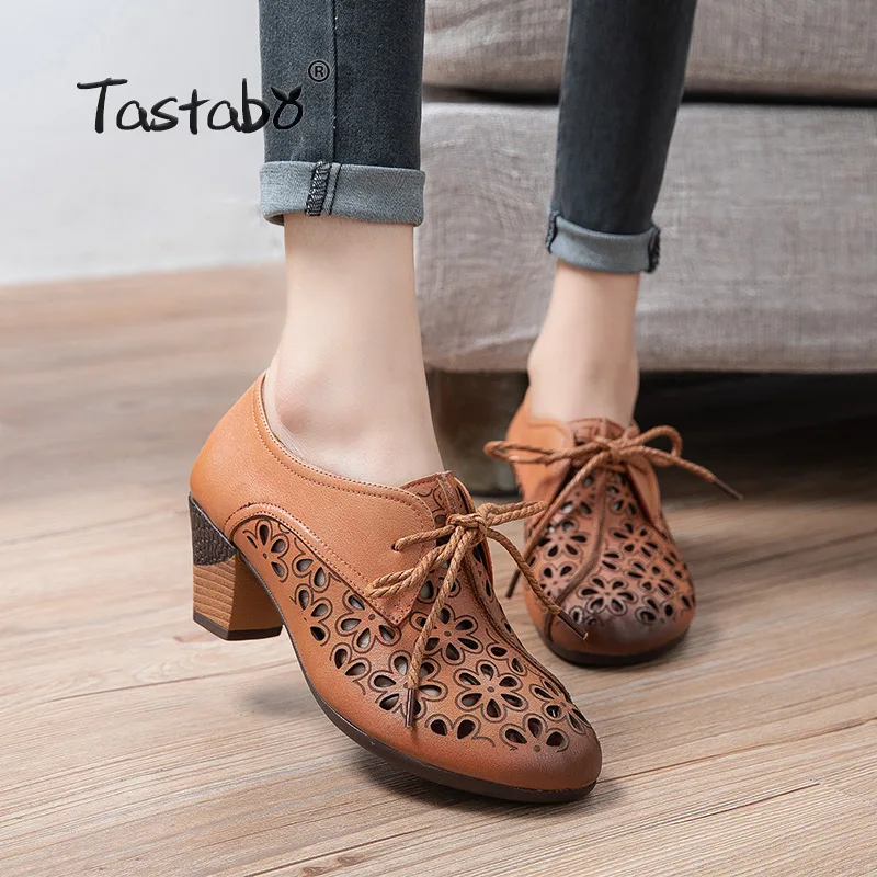 Женские туфли ручной работы Tastabo из натуральной кожи в стиле ретро черные желтые