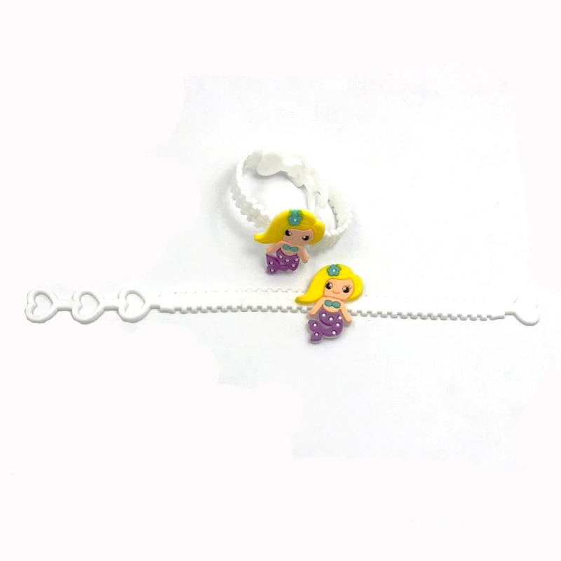 Mermaid 1 10pcs 10 шт. мультяшный детский подарок на день рождения маленький игрушечный браслет Русалка Единорог ПВХ браслет кольцо детский подарок для душа Вечерние - Цвет: Mermaid 1 10pcs