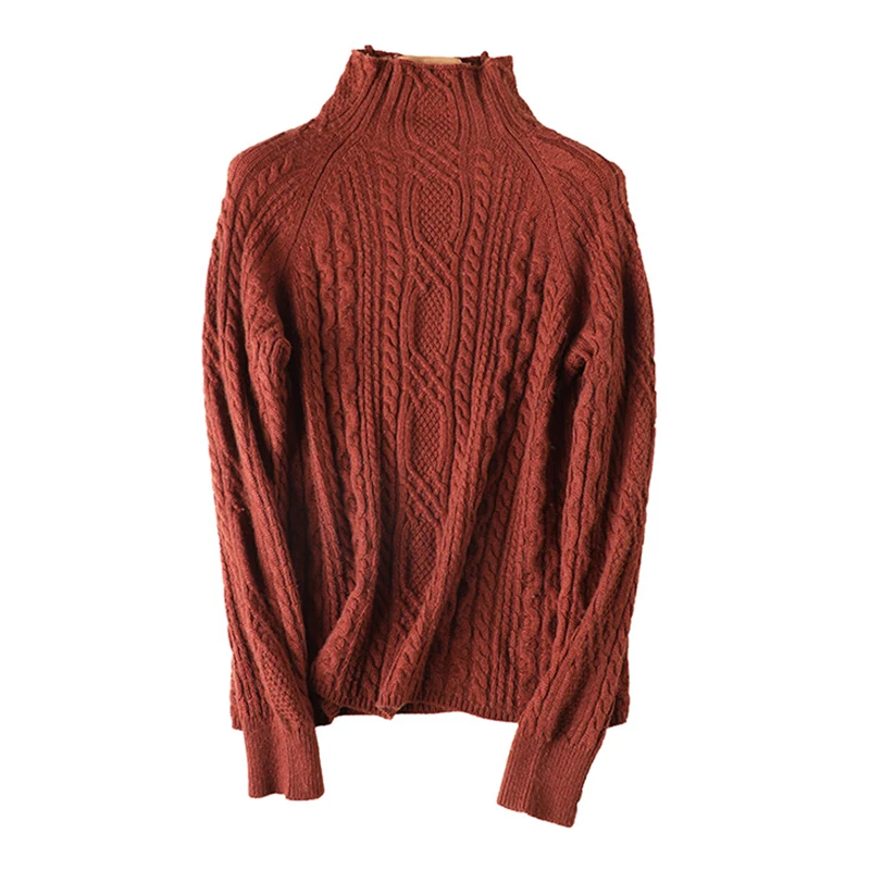 2021 Merino Wool Sweater High Collar Turtleneck Women Soft Solid Color Warm Thickening Argyle Jumpers Quality Tops | Женская одежда