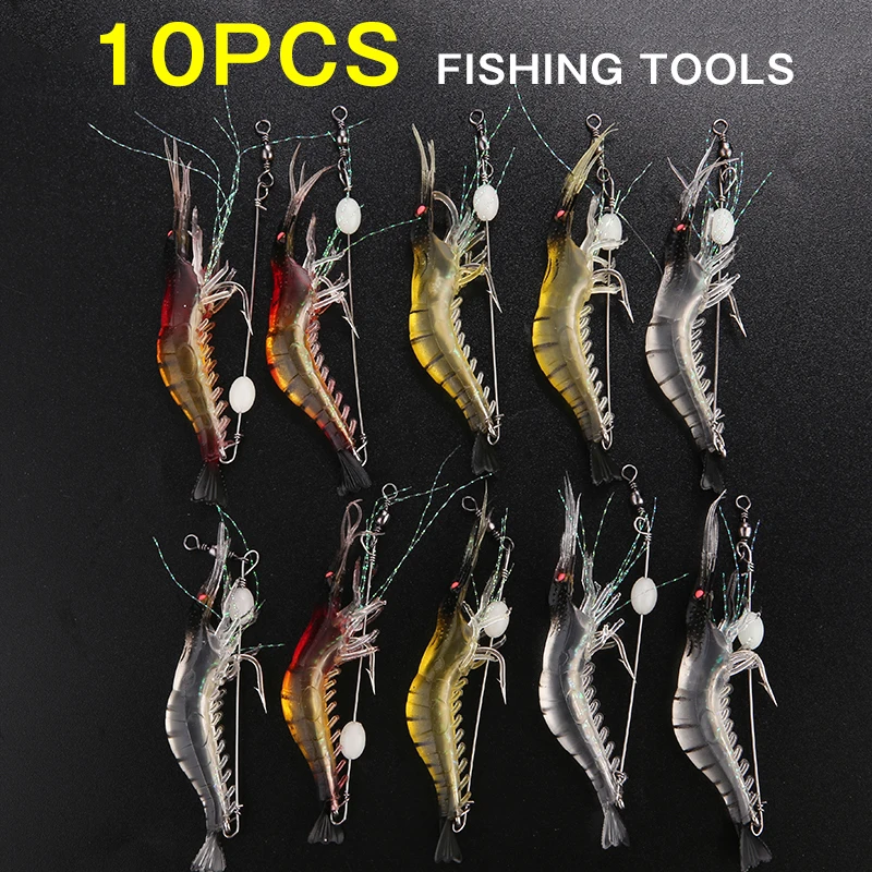 

10pcs Multicolor Shrimp 3D Fishing Lures Soft Plastic Luminous Bait Artificial Shrimp Bait Fishing Tackle Accessories