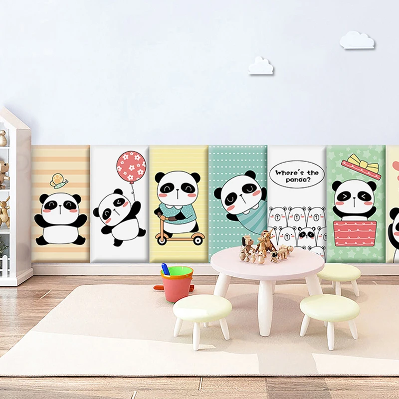 

3D Foam Cute Panda Soft Pack Wall Stickers For Kids Room Self-adhesive Wall Decoration Home Wall Skirting Sticker Anti Collision