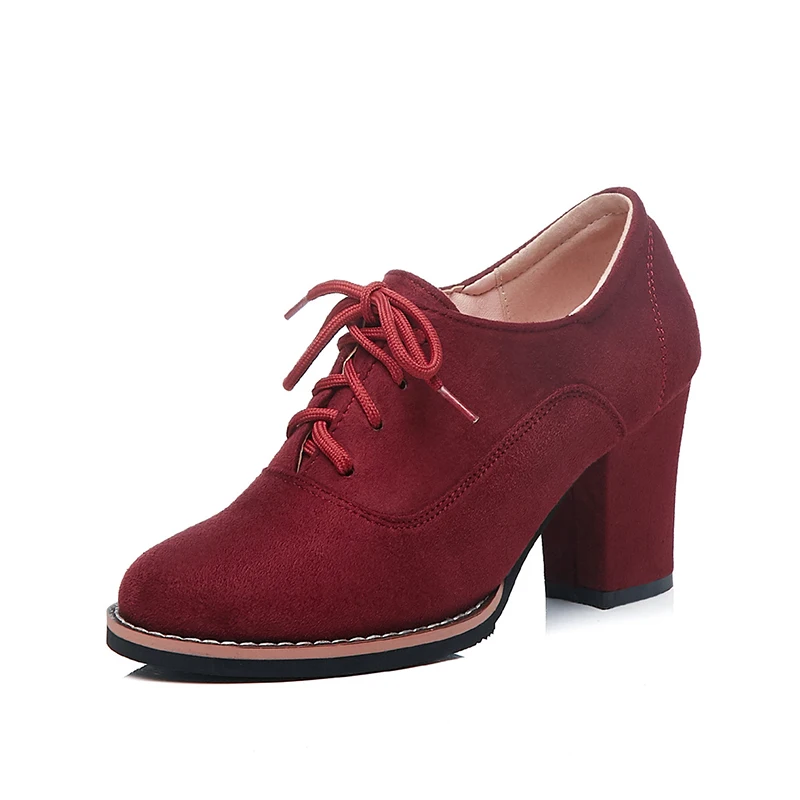 MCCKLE Autumn Shoes Women Pumps Suede Nubuck Lace Up Chunky Heels Ladies Fashion Platform Female Shoes Casual New Footwear - Цвет: Red