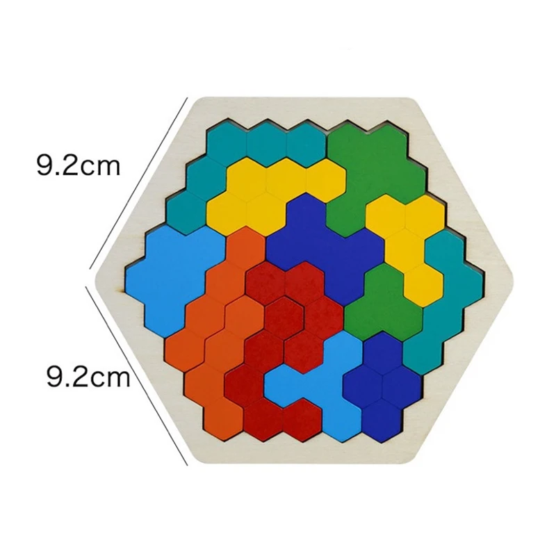 

IKAUOIE Wooden Hexagon Puzzle For Kids Adult Honeycomb Shape Tangram Puzzle Toys Geometry Logic IQ Game Gift For Toddlers