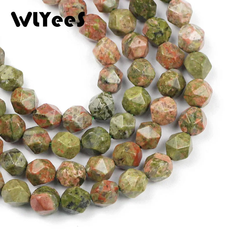 WLYeeS большие граненые Unakite натуральный камень 8 мм разделительные бусины для