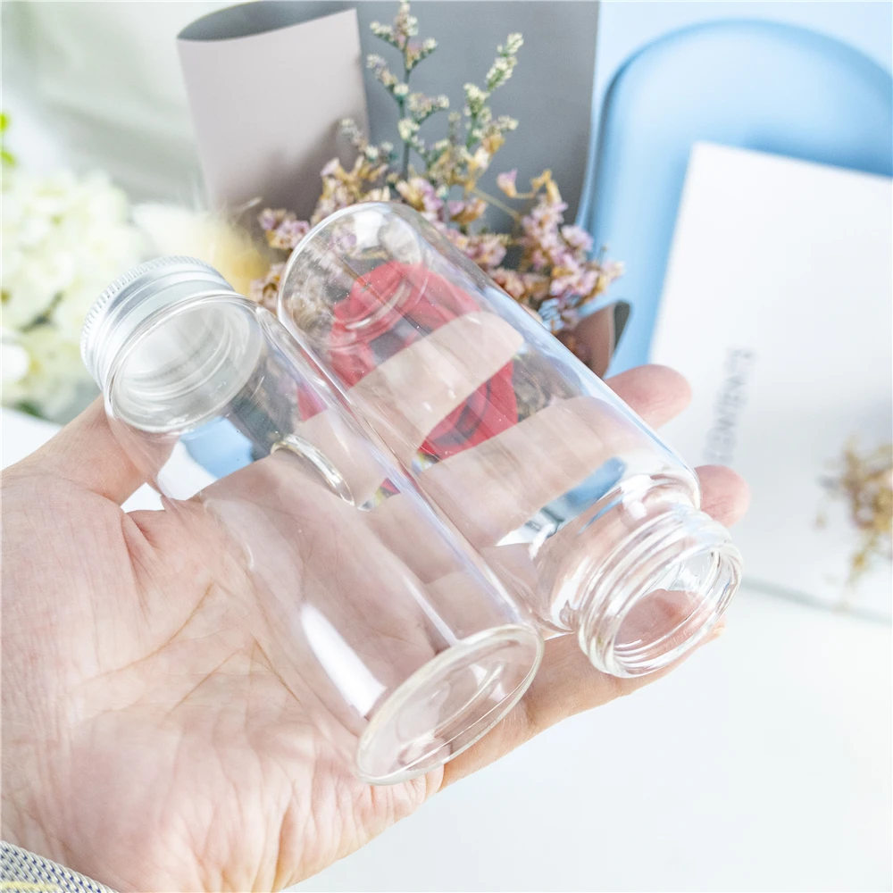 Silver Aluminum Lid Mini Glass Bottle 80ml Hyaline Water Container 24Pcs Refillable Empty Jar Small Wishing Vials Food Pot