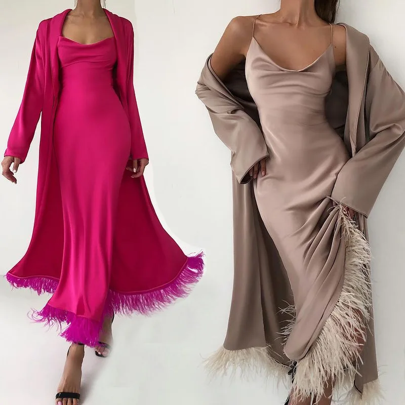

2022 Autumn And Winter New Women's Sexy Slim Dress Tassel Two-piece Suit Elegant Party Dress For Woman