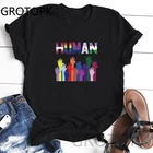 С изображением ЛГБТ-радуги человеческими руками Графический забавная футболка для женщин Harajuku 90S футболка эстетическое модное футболка топы, футболки