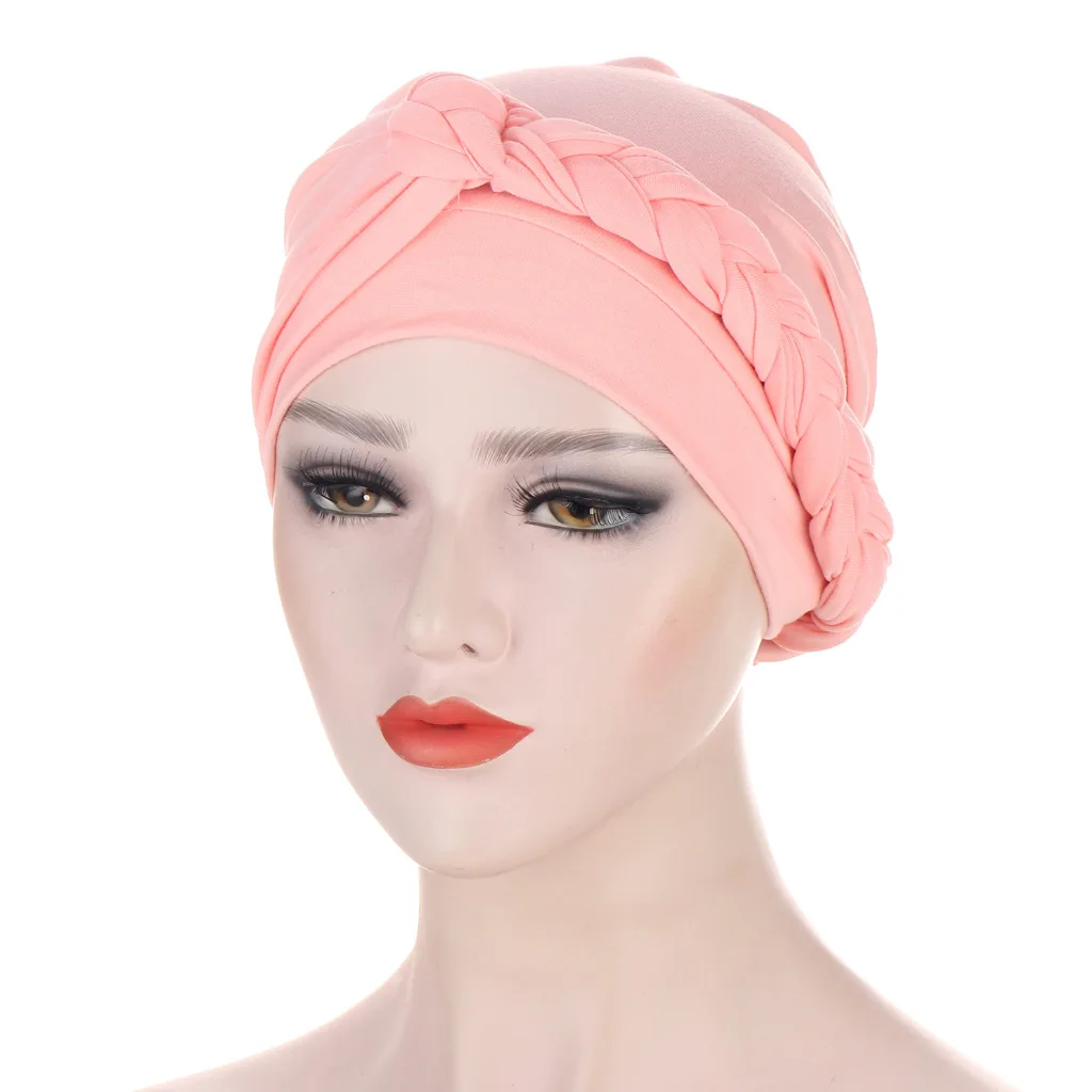 Women Lady Muslim Braid Head Turban Wrap Cover Cancer Chemo Islamic Arab Cap Hat Hair Loss Bonnet Beanies images - 6