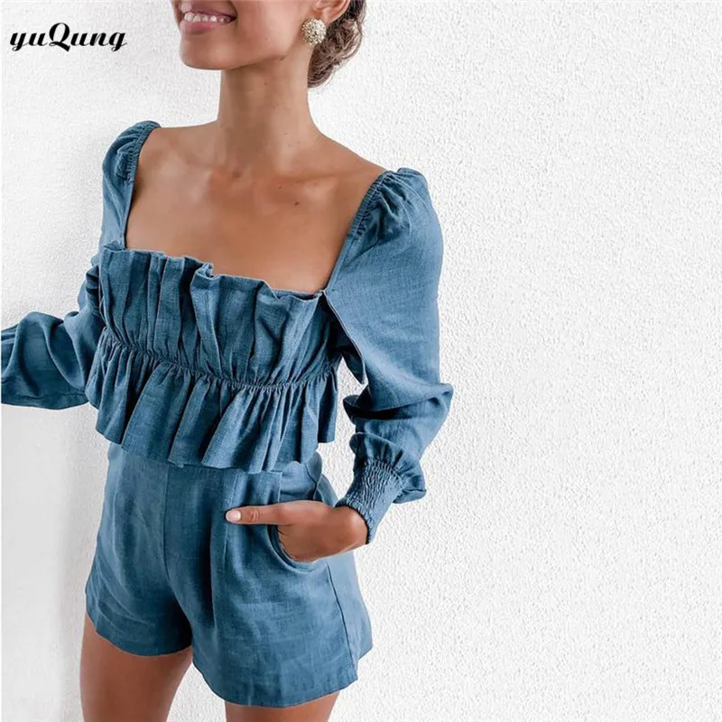 Женский комбинезон yuqung с рюшами и женский без бретелек короткий Осенний вечерние